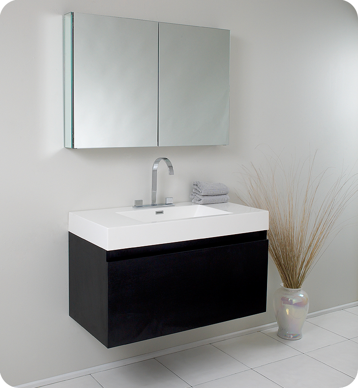 39" Black Modern Bathroom Vanity with Faucet, Medicine Cabinet and Linen Side Cabinet Option