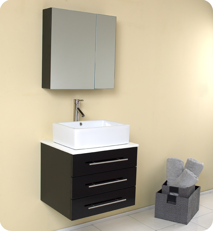 24" Espresso Modern Bathroom Vanity with Faucet and Linen Side Cabinet Options