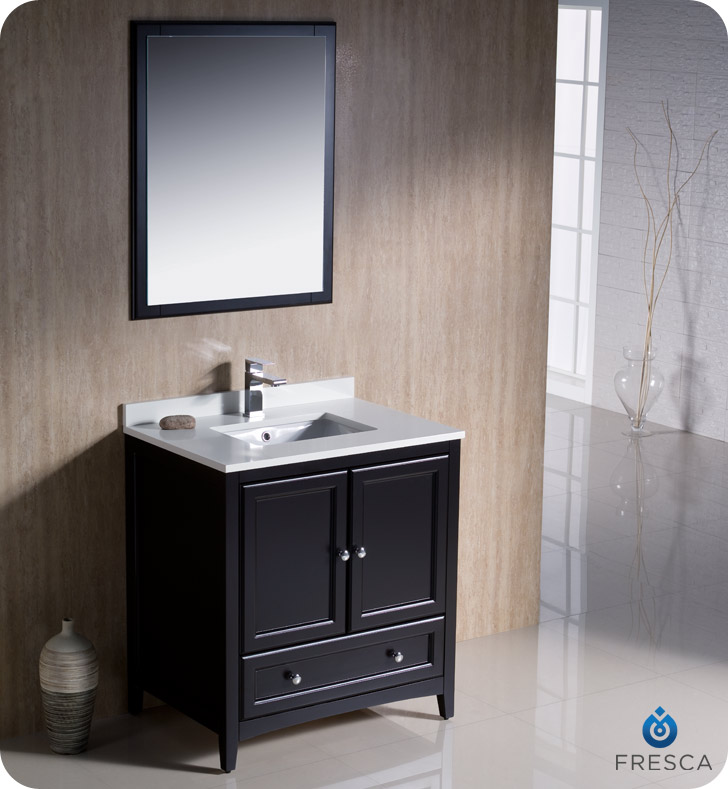 30" Espresso Traditional Bathroom Vanity with  Top, Sink, Faucet and Linen Cabinet Option