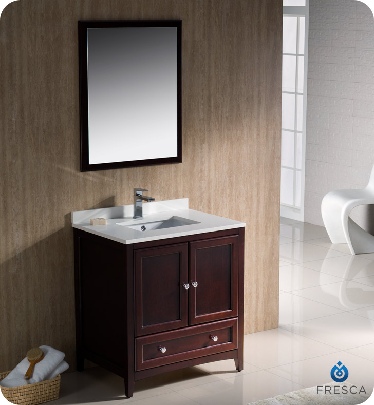 30" Mahogany Traditional Bathroom Vanity with  Top, Sink, Faucet and Linen Cabinet Option