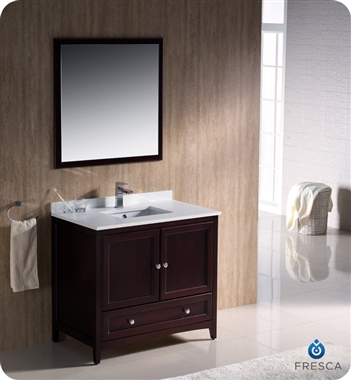 36" Mahogany Traditional Bathroom Vanity with Top, Sink, Faucet and Linen Cabinet Option