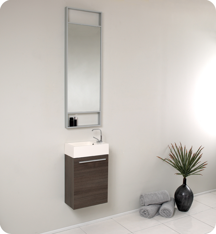 16" Small Gray Oak Modern Bathroom Vanity with Faucet, Medicine Cabinet and Linen Side Cabinet Option