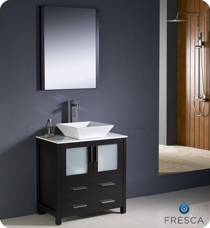 30" Espresso Modern Bathroom Vanity Vessel Sink with Faucet and Linen Side Cabinet Option