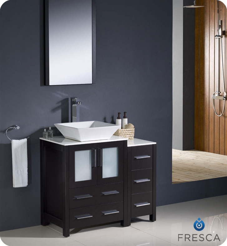 36" Espresso Modern Bathroom Vanity Vessel Sink with Faucet and Linen Side Cabinet Option
