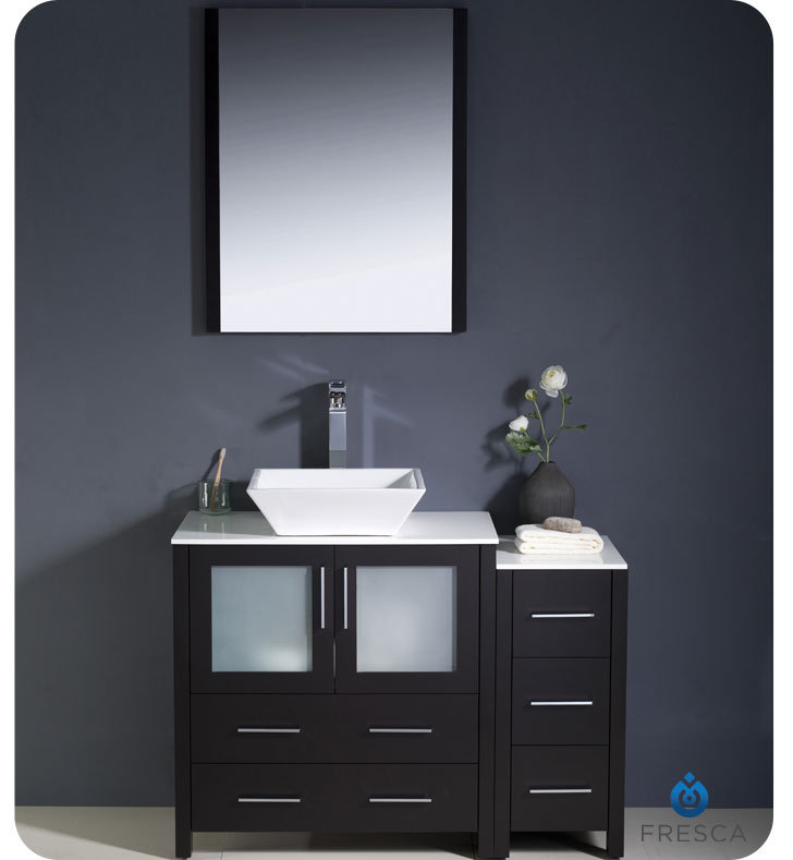 42" Espresso Modern Bathroom Vanity Vessel Sink with Faucet and Linen Side Cabinet Option