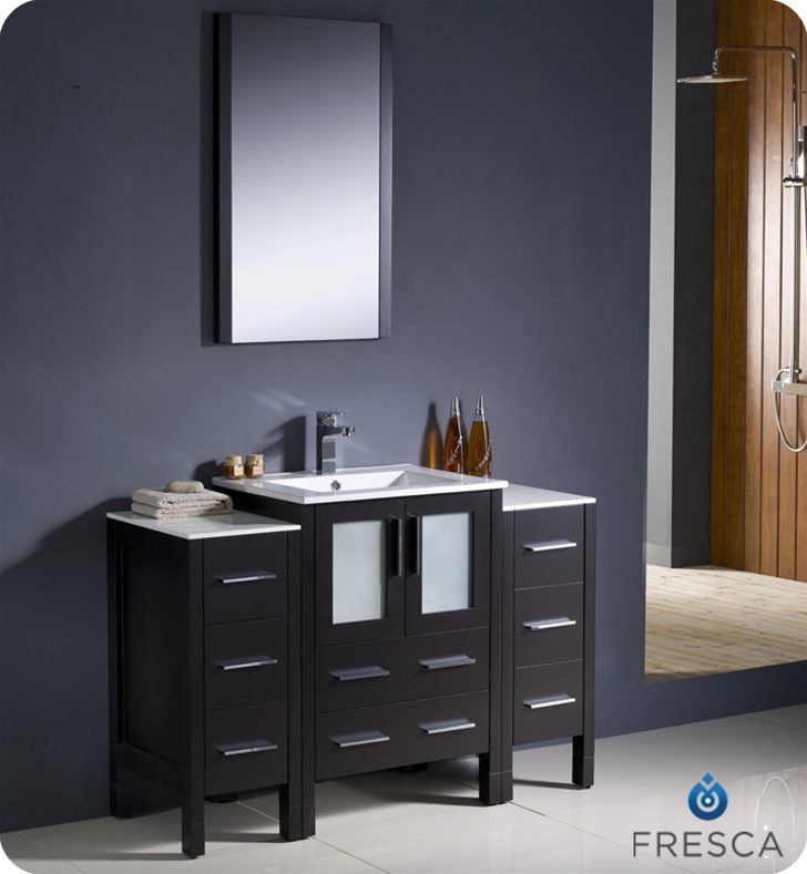 48" Modern Bathroom Vanity with Faucet, Color and Linen Side Cabinet Option