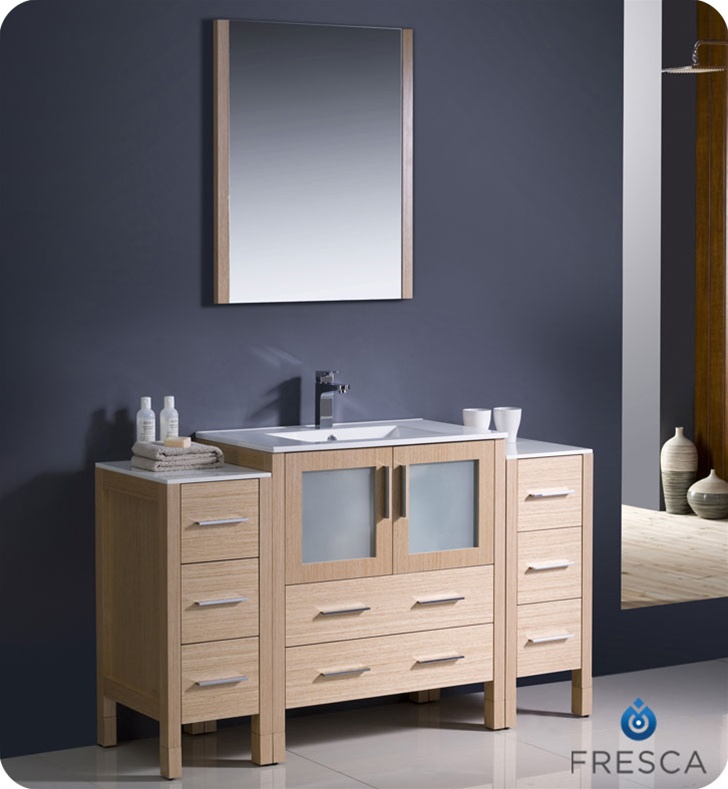 54" Modern Bathroom Vanity with Color, Faucet and Linen Side Cabinet Option