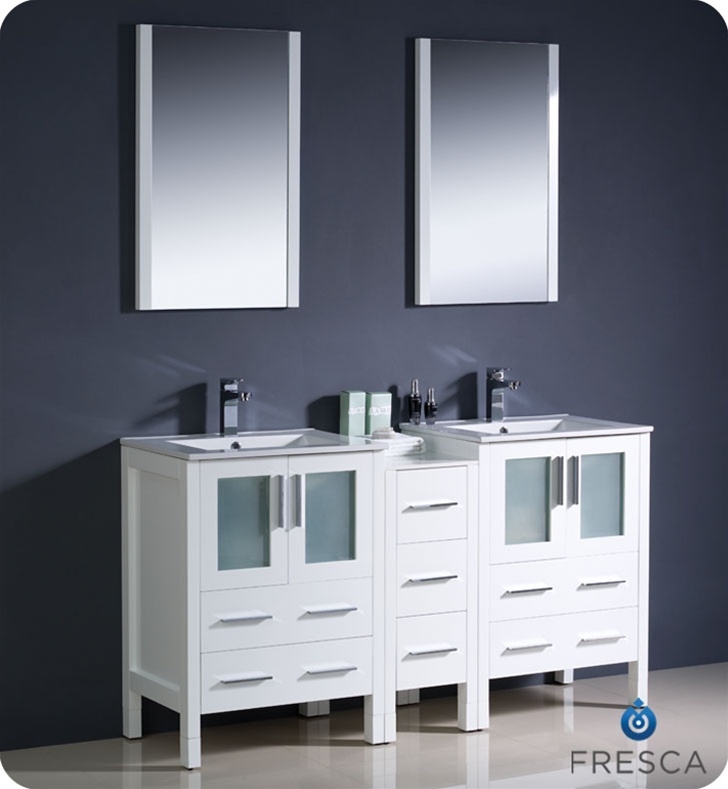 60" Modern Double Sink Bathroom Vanity with Color, Faucet and Linen Side Cabinet Option