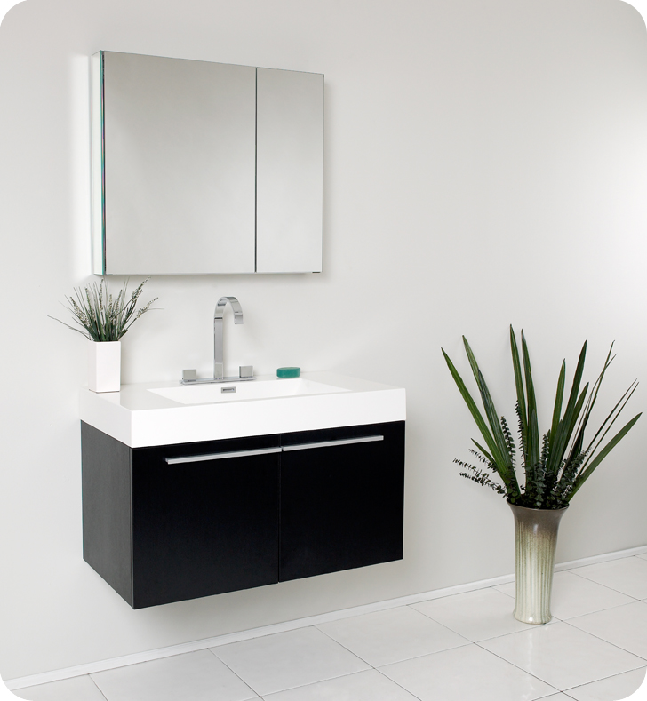 36" Black Modern Bathroom Vanity with Faucet, Medicine Cabinet and Linen Side Cabinet Option