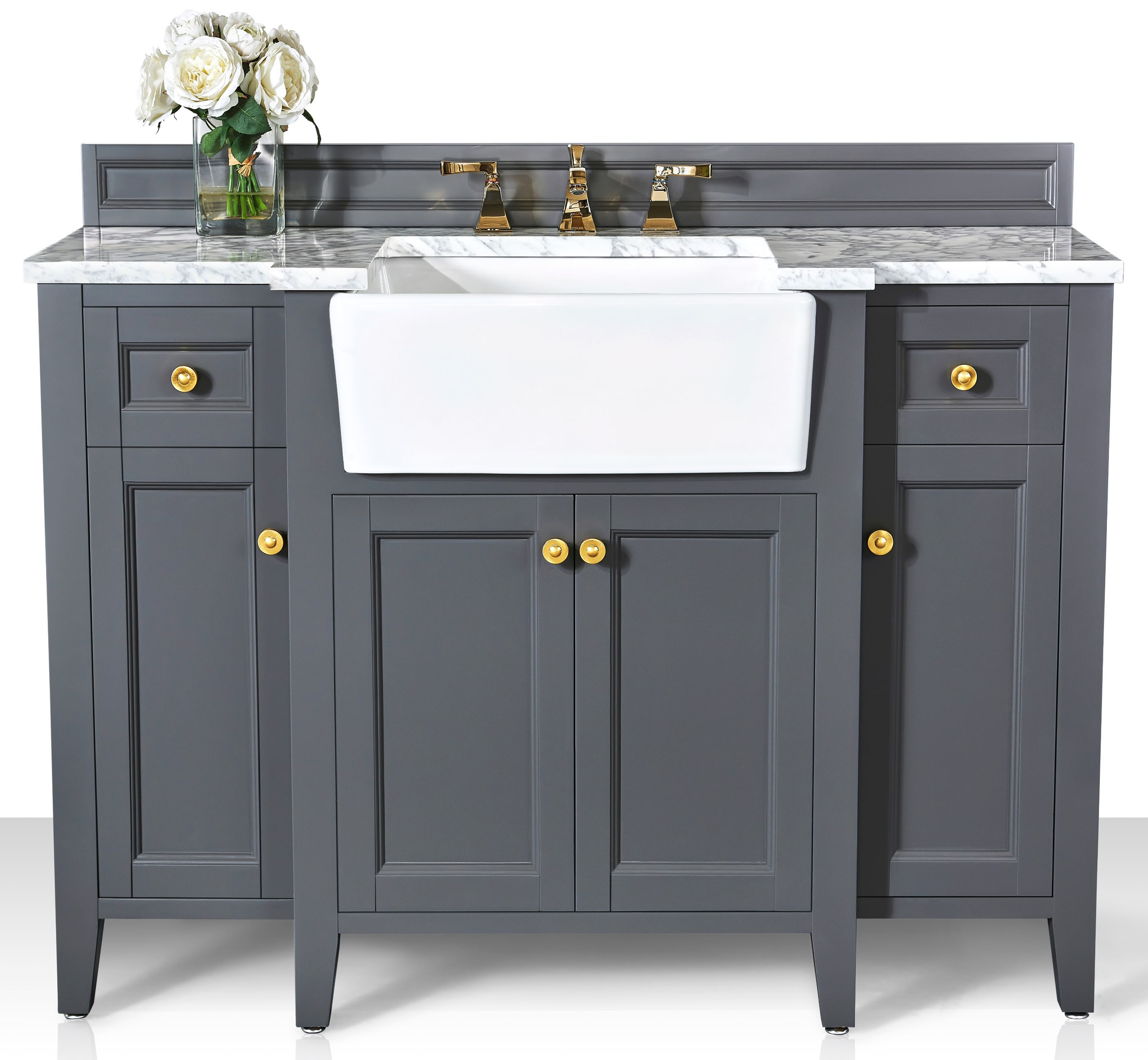 48" Bath Vanity Set in Sapphire Gray with Italian Carrara White Marble Vanity Top and White Undermount Basin with Gold Hardware