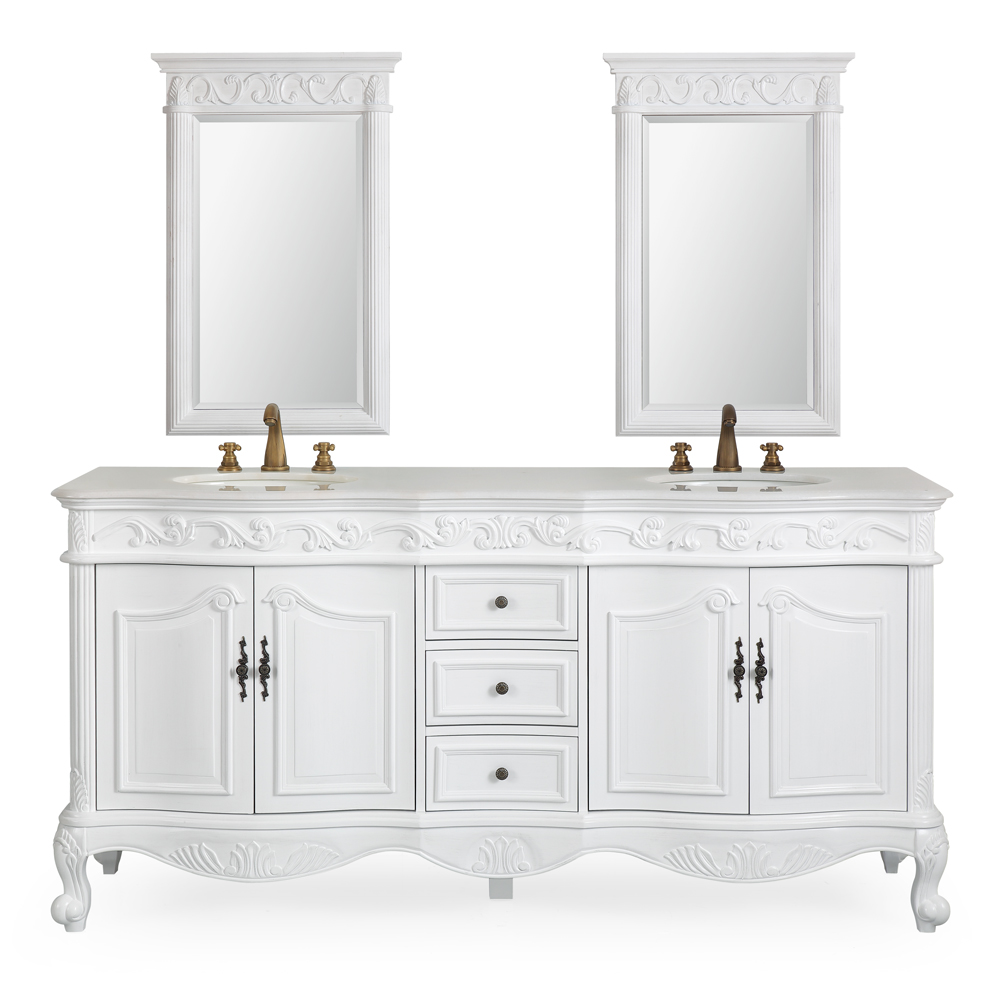 Adelina 72 inch White Antique Double Bathroom Vanity