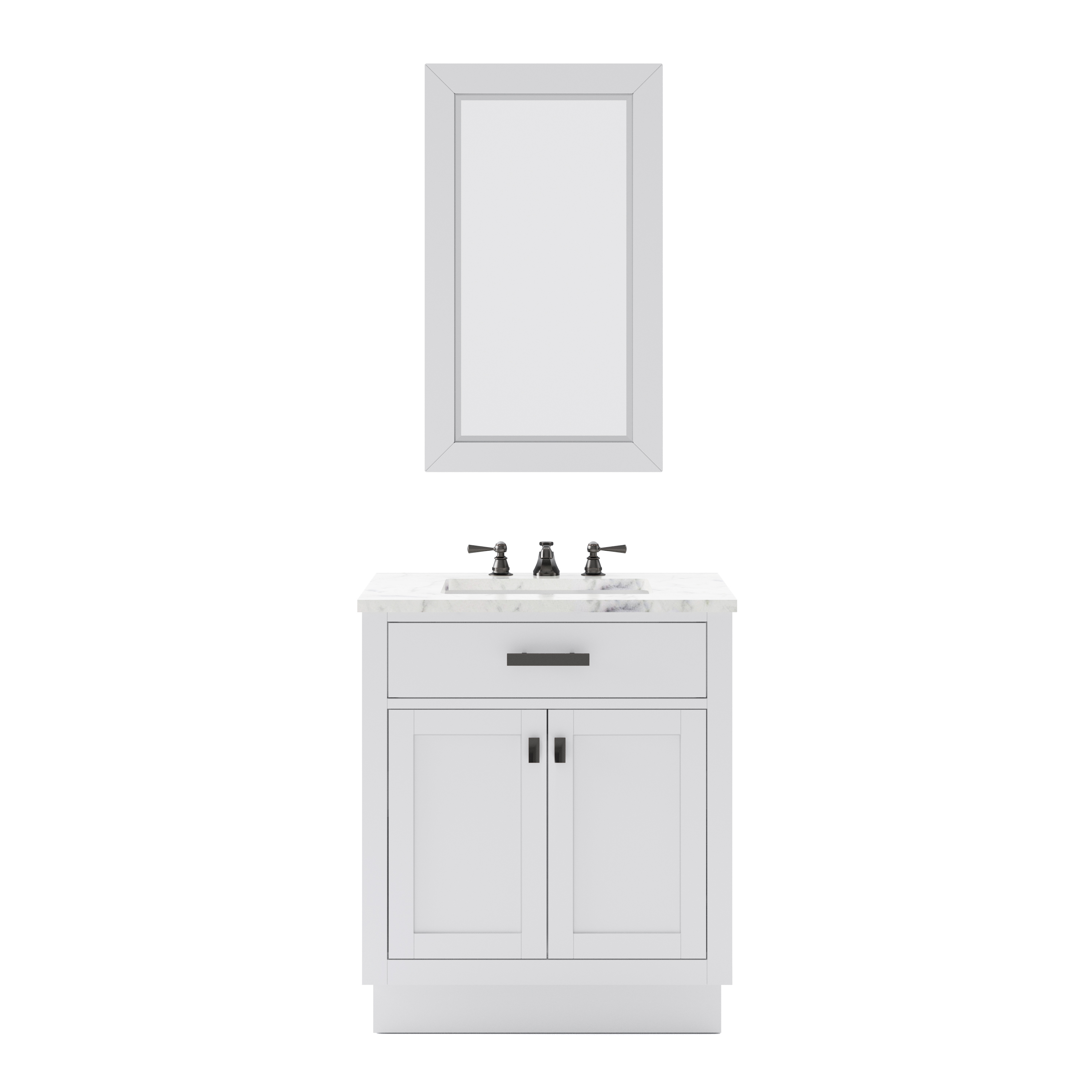 30" Single Sink Carrara White Marble Countertop Bath Vanity in Pure White with Faucet and Mirror Options