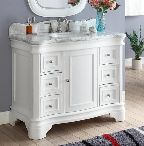 Adelina 42 " Traditional White Vanity with Carrara Marble Top