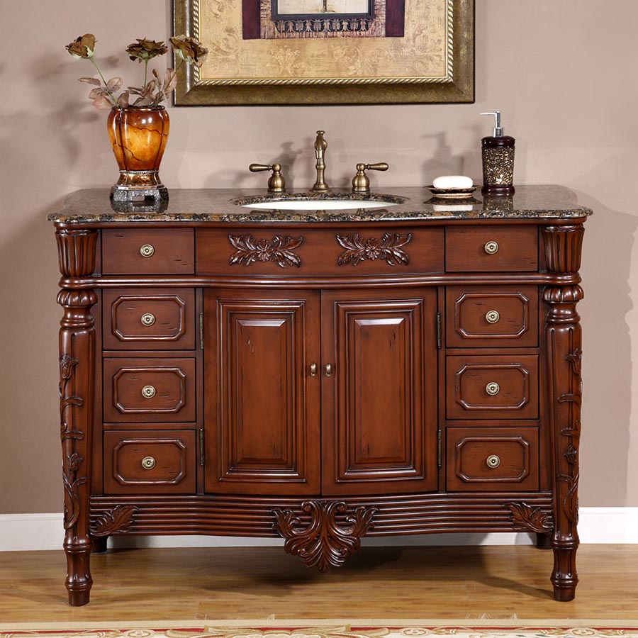 48" Single Sink Cabinet - Baltic Brown Top, Undermount Ivory Ceramic Sink (3-hole)