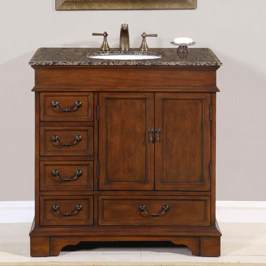 36" Single Sink Cabinet - Baltic Brown Top,  Undermount White Ceramic Sinks (3-hole)
