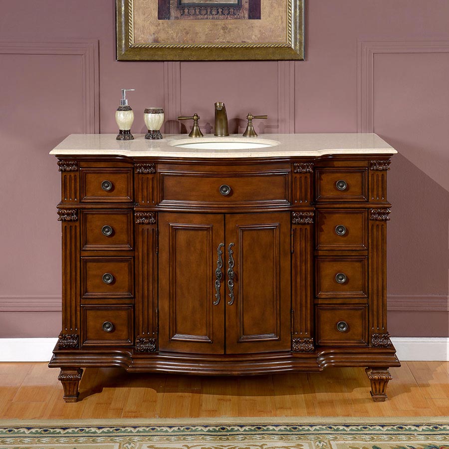 Accord Antique 48 inch Bathroom Single Sink Vanity Chestnut Finish Accord Antique 48 inch Bathroom Single Sink Vanity Chestnut Finish