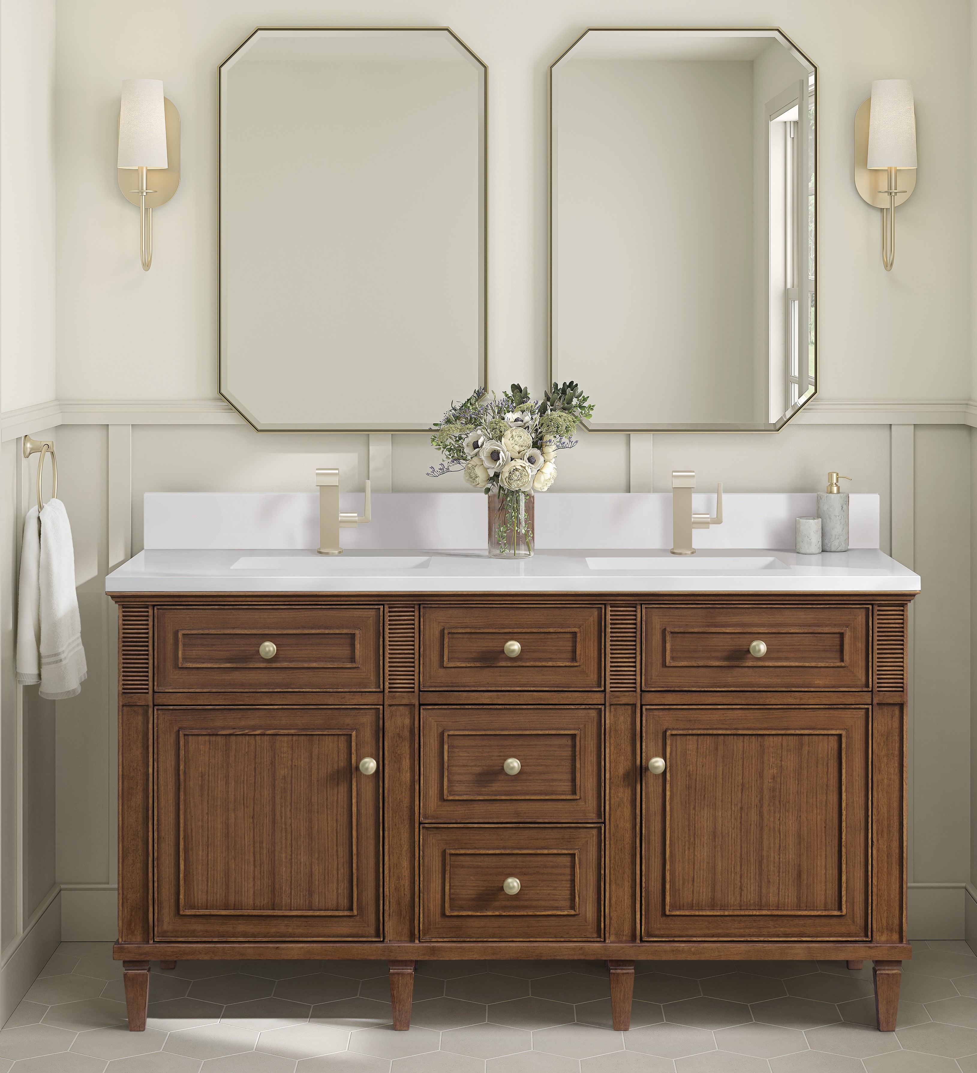 James Martin Lorelai 60" Double Vanity, Mid-Century Walnut