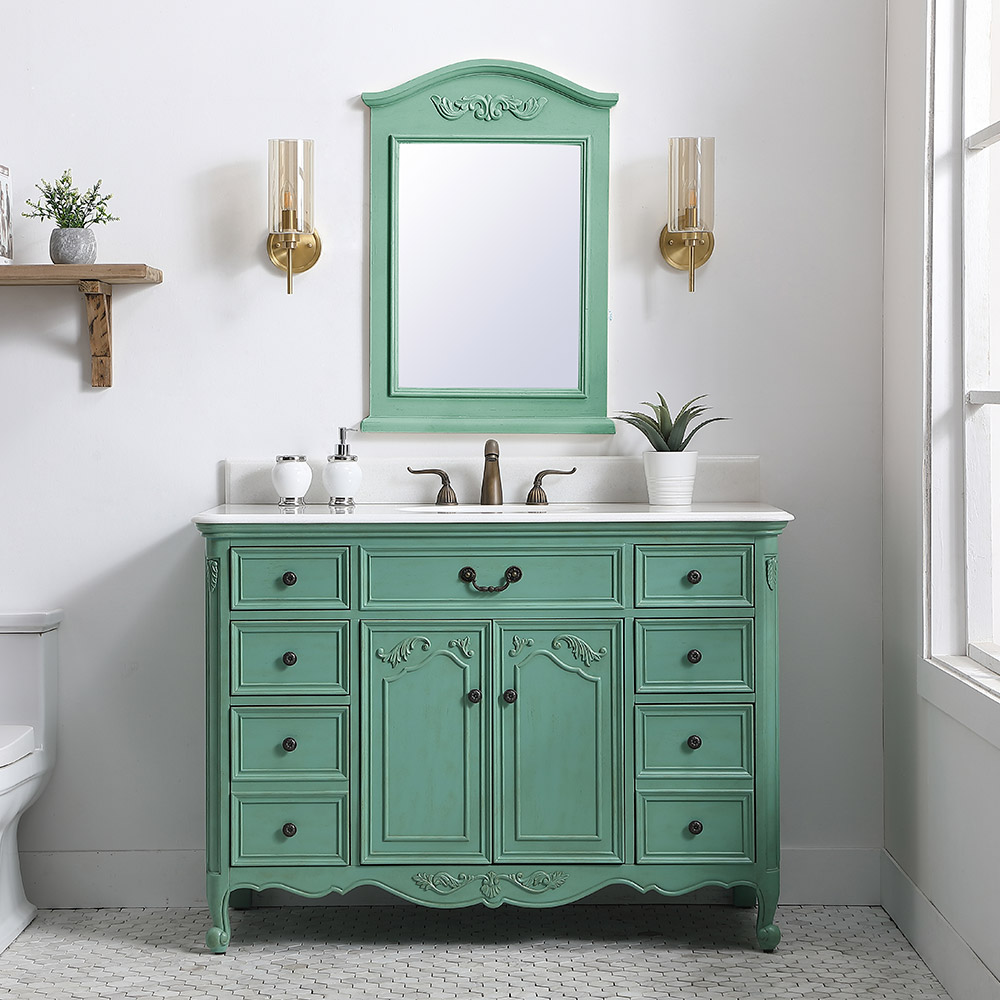 48" Mint Green with Imperial White Marble Top with Mirror Options
