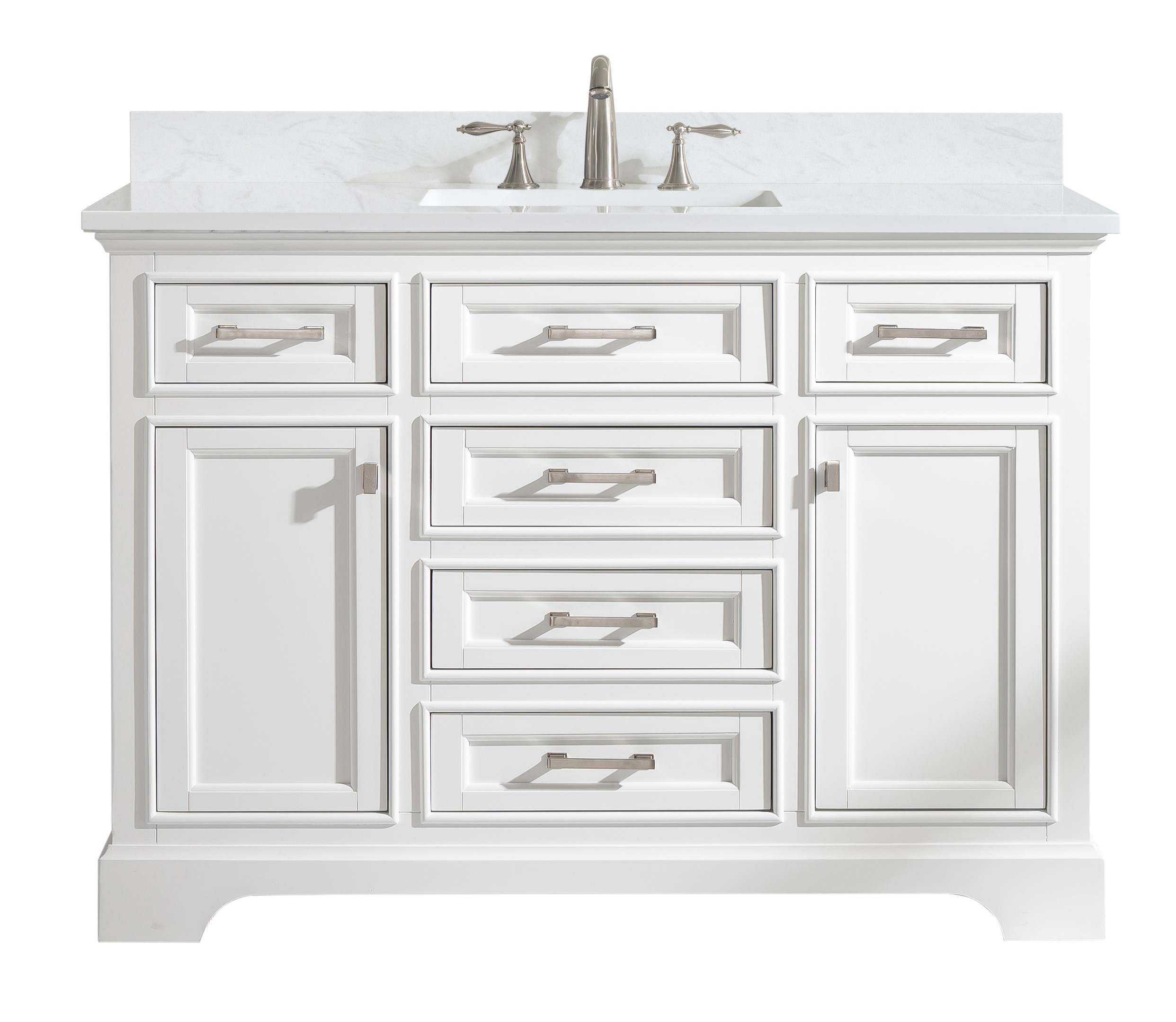 Transitional 48" Single Sink Vanity with 1" Thick White Quartz Countertop in White Finish