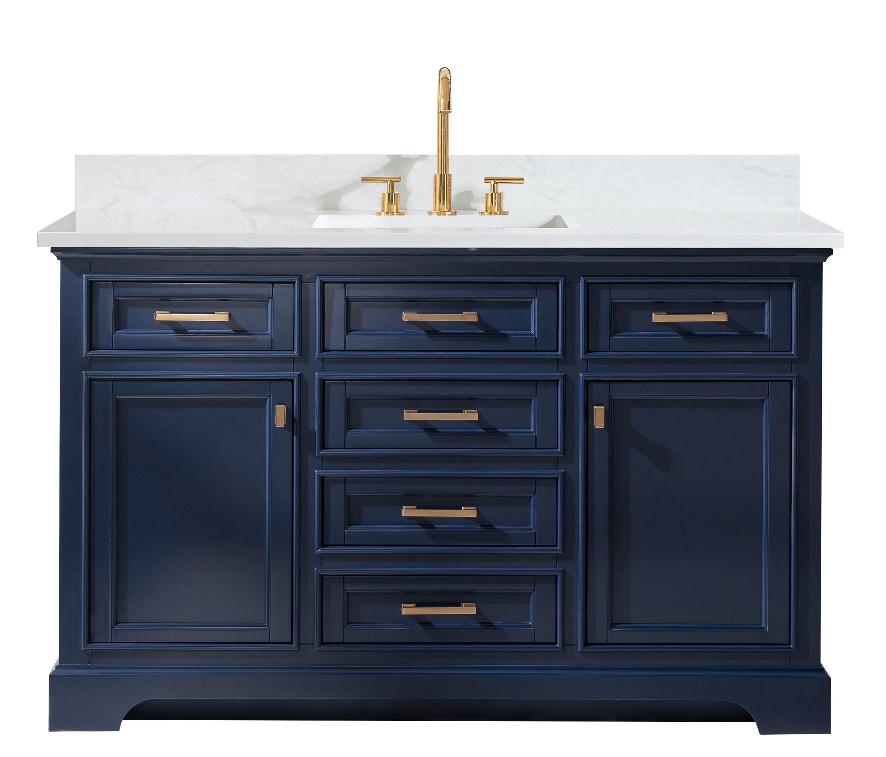 Transitional 54" Single Sink Vanity with 1" Thick White Quartz Countertop in Blue Finish