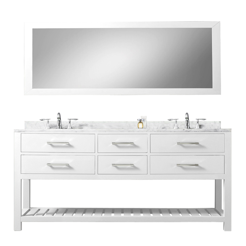 60 inch White Double Sink Bathroom Vanity One Mirror