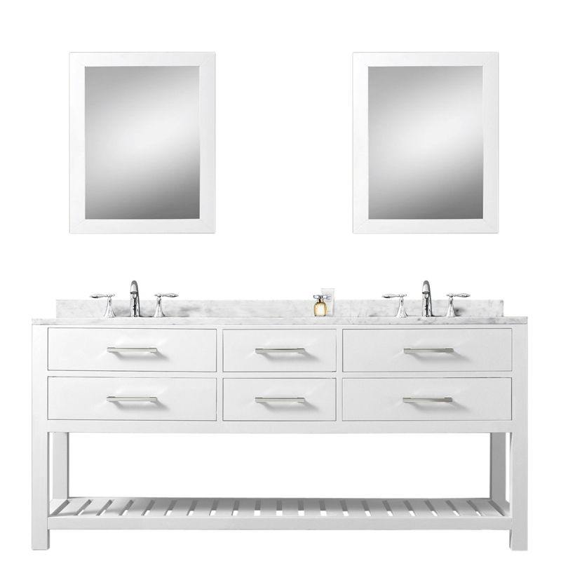 60 inch White Double Sink Bathroom Vanity Two Mirrors