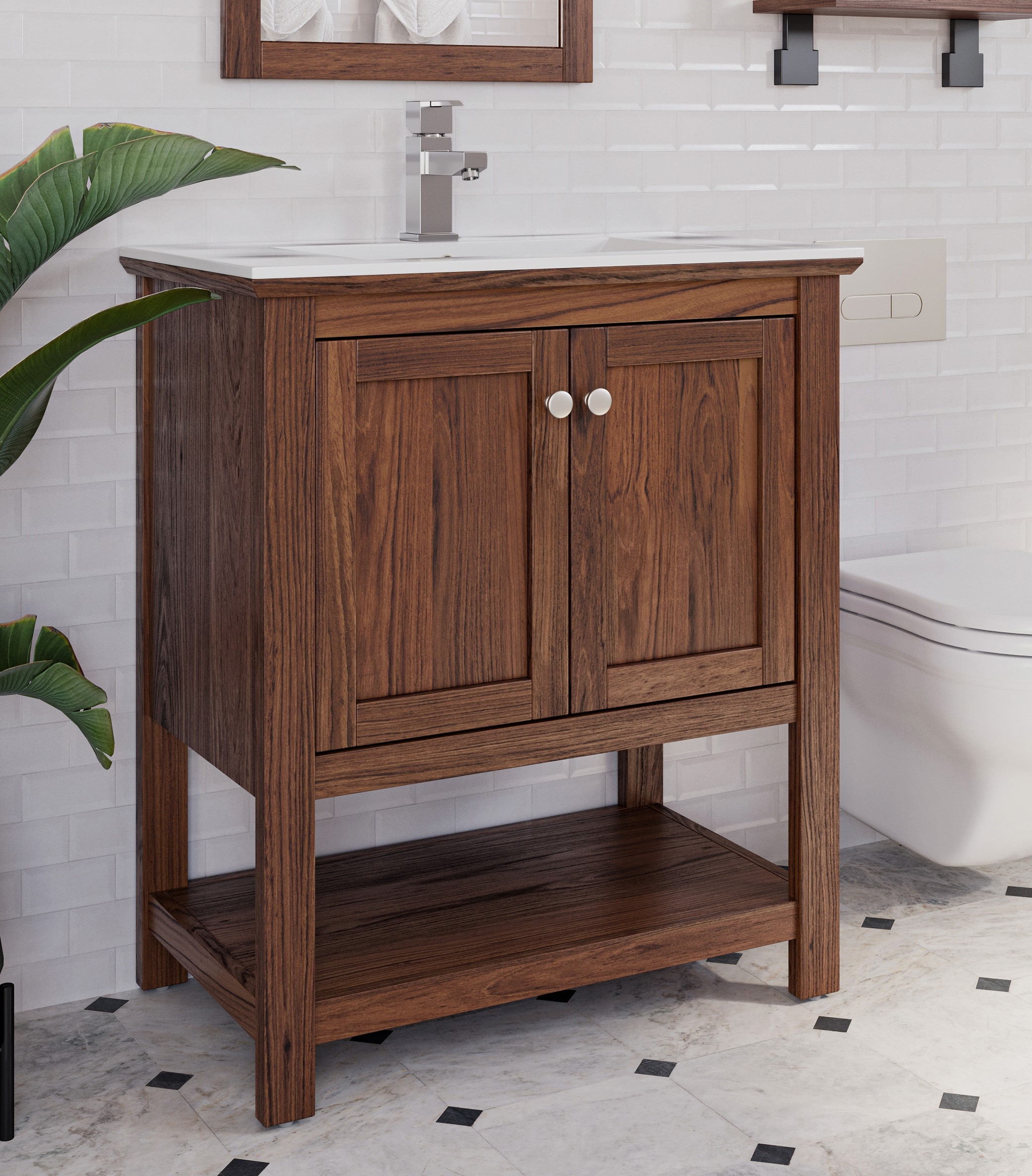 30" Warm Walnut Traditional Bathroom Cabinet with Top & Sink