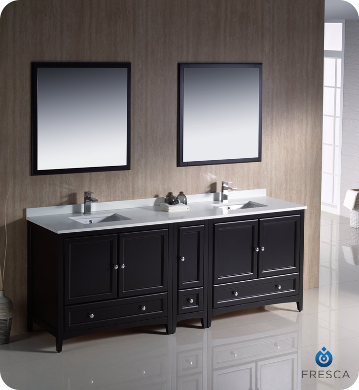 84" Espresso Traditional Double Sink Bathroom Vanity with Top, Sink, Faucet and Linen Cabinet Option