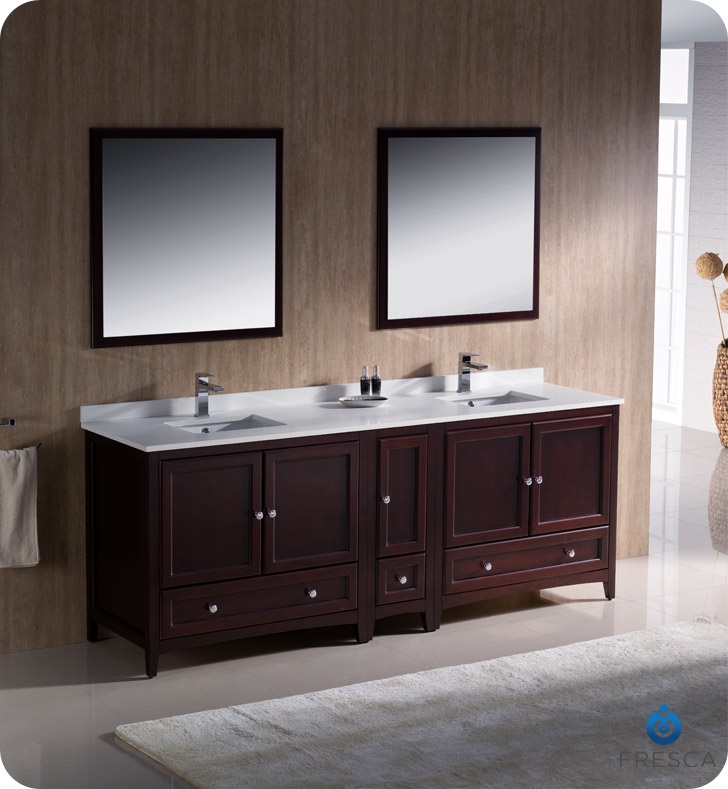 84" Mahogany Traditional Double Sink Bathroom Vanity with Top, Sink, Faucet and Linen Cabinet Option