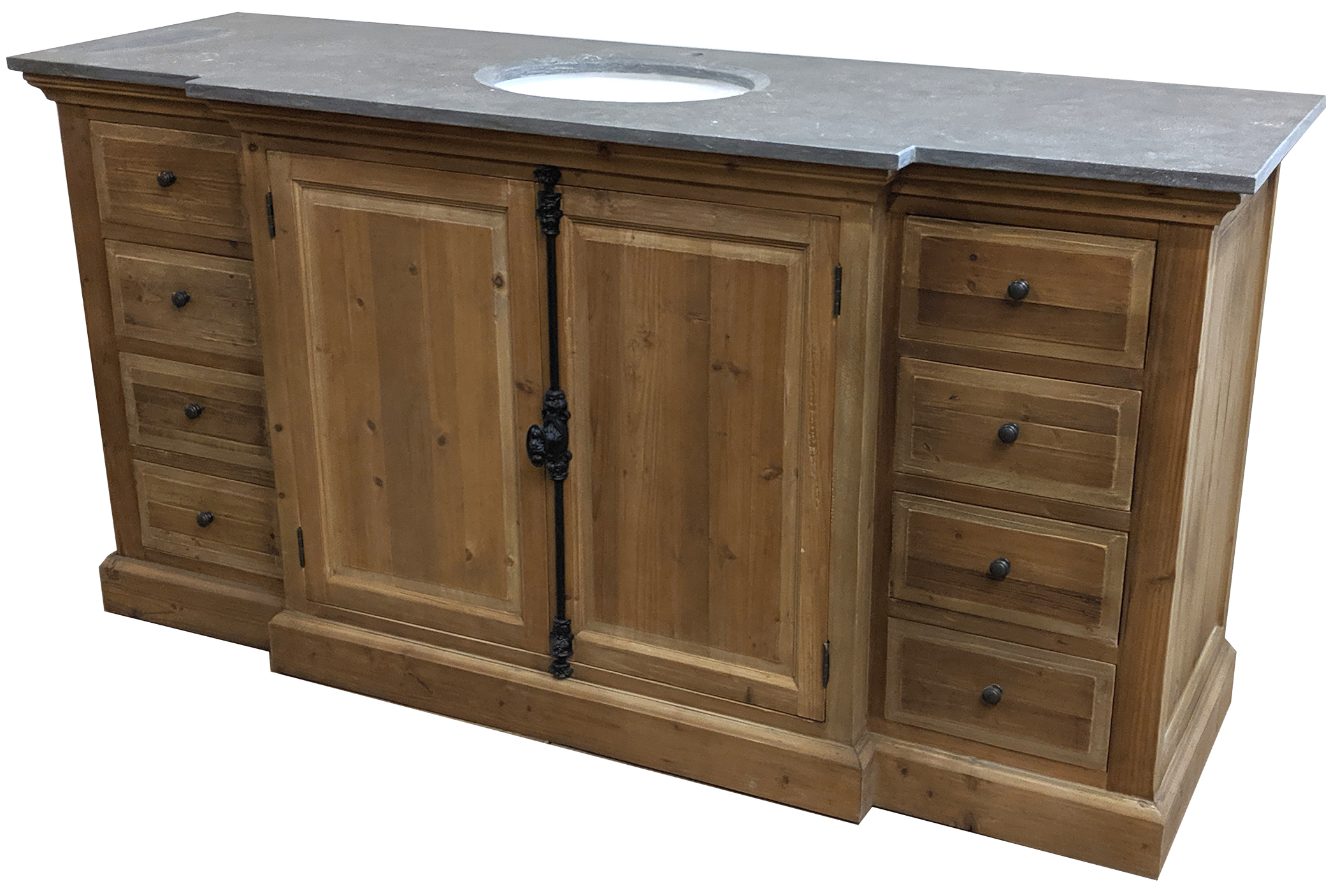 71" Reclaimed Pine Large Single Vanity with Blue Stone Top Natural