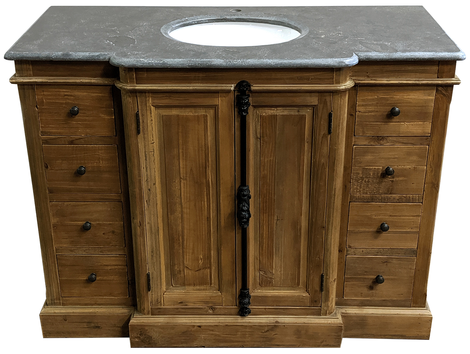 48" Reclaimed Pine Single Vanity with Blue Stone Top Natural