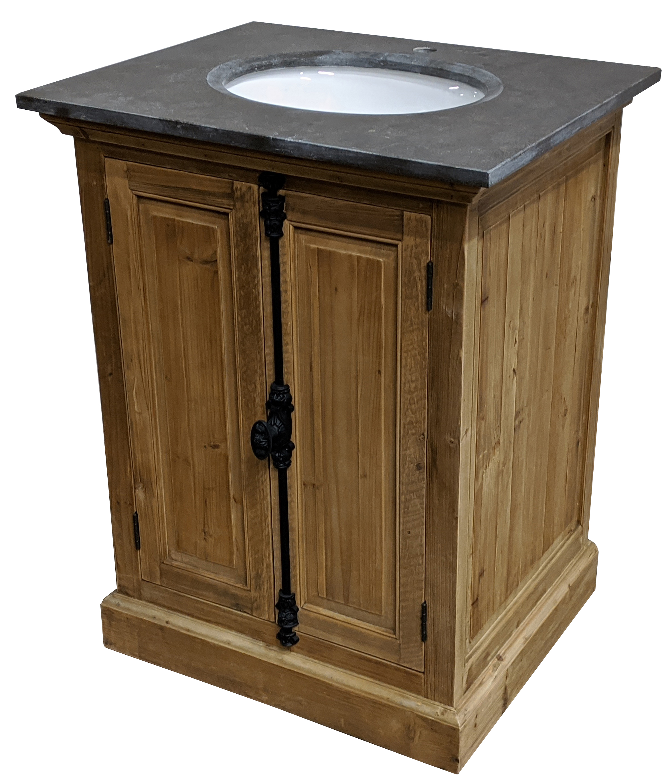 28" Reclaimed Pine Single Vanity with Blue Stone Top Natural Finish