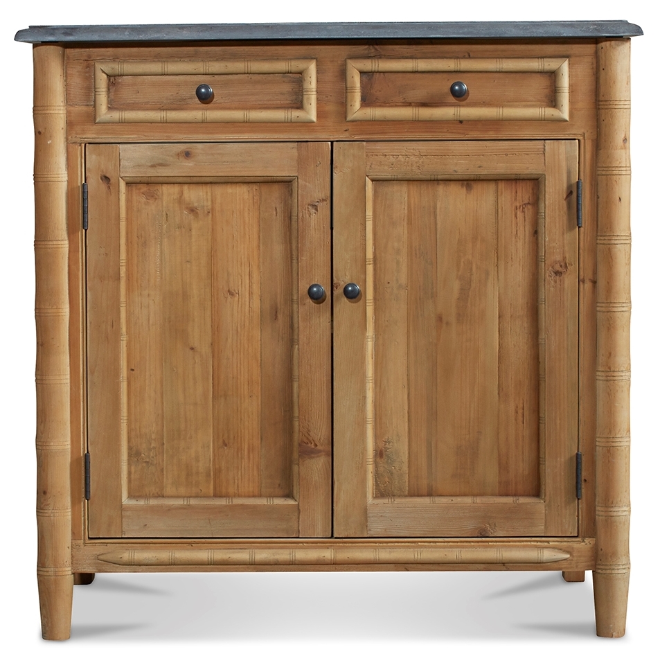 36" Reclaimed Pine and Bamboo Single Bath Vanity Natural Finish with Natural Blue Stone Top