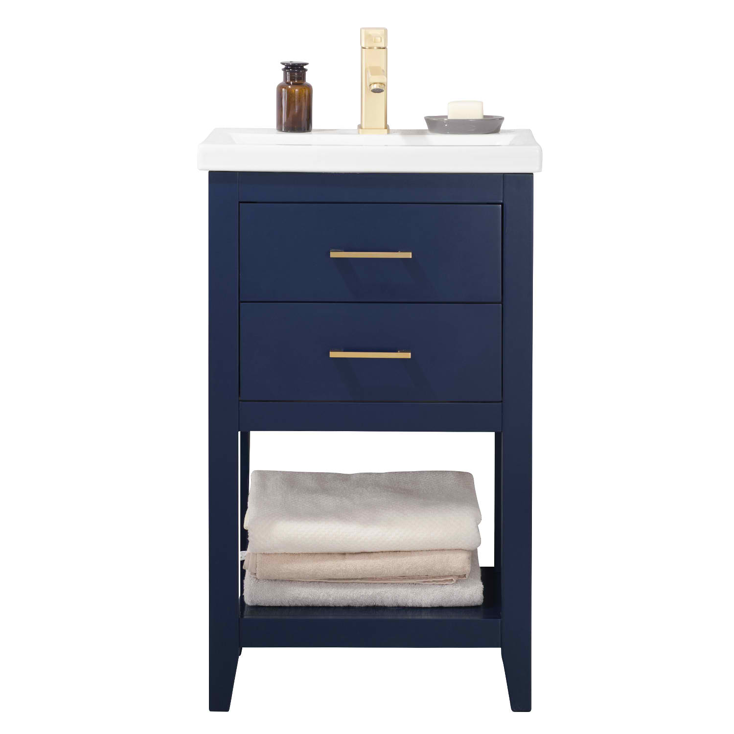 20" Modern Single Sink Vanity with Porcelain Integrated Counterop and Sink in Blue Finish