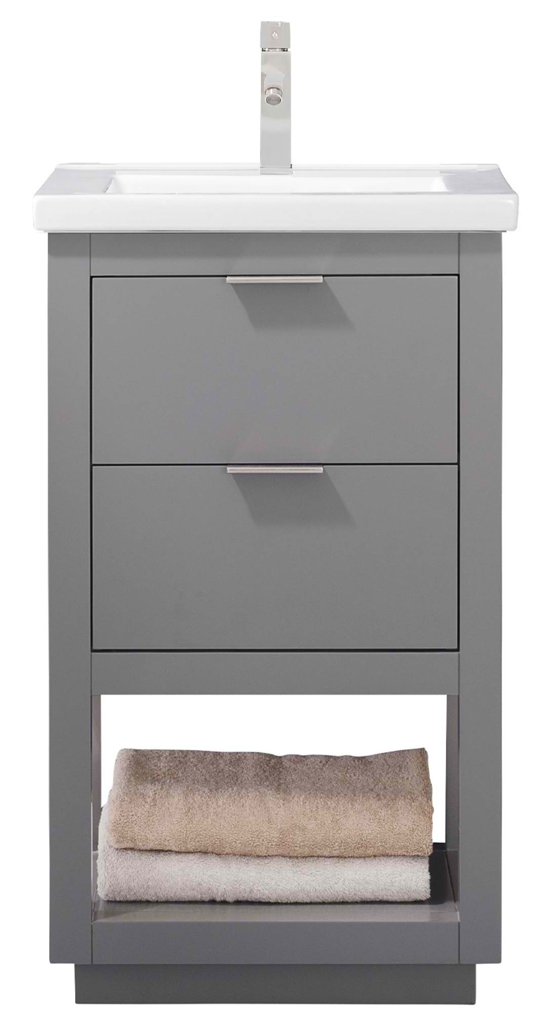 Modern 20" Single Sink Vanity with Porcelain Integrated Counterop and Sink in Gray Finish