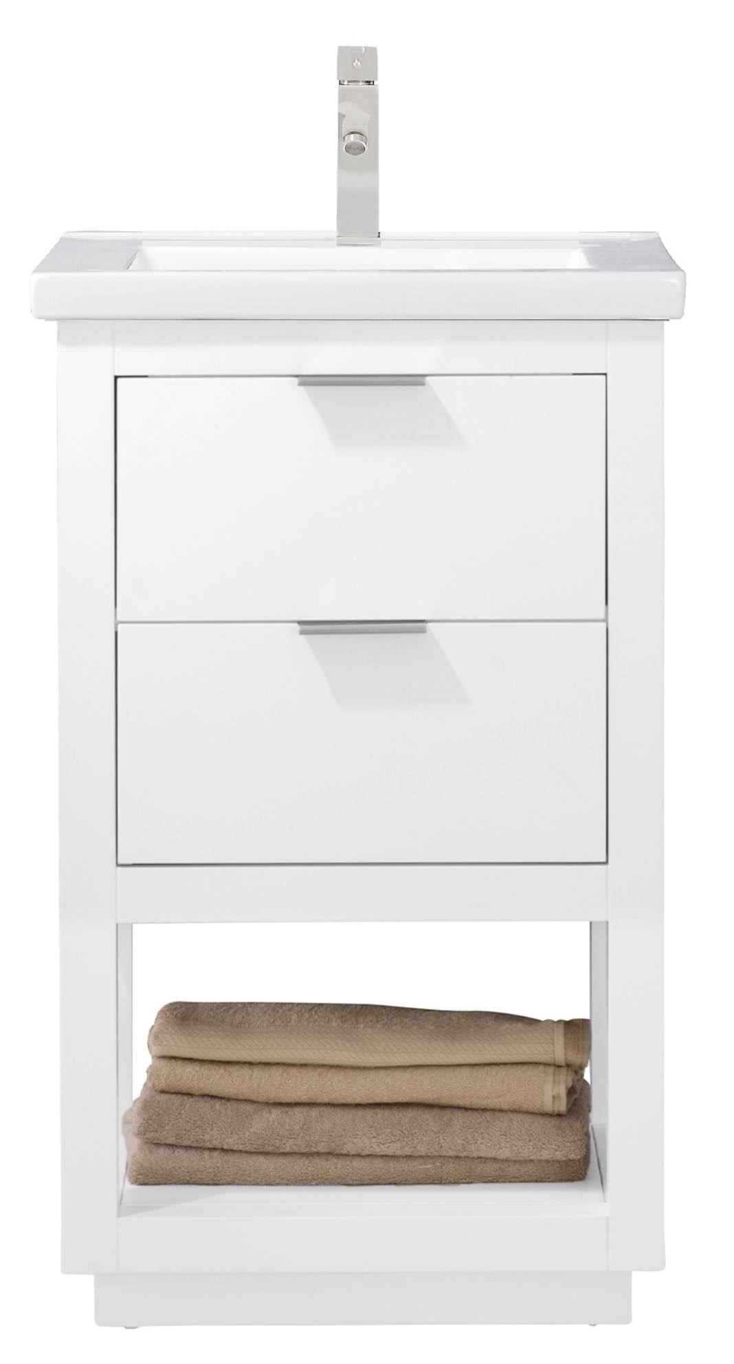 Modern 20" Single Sink Vanity with Porcelain Integrated Counterop and Sink in White Finish