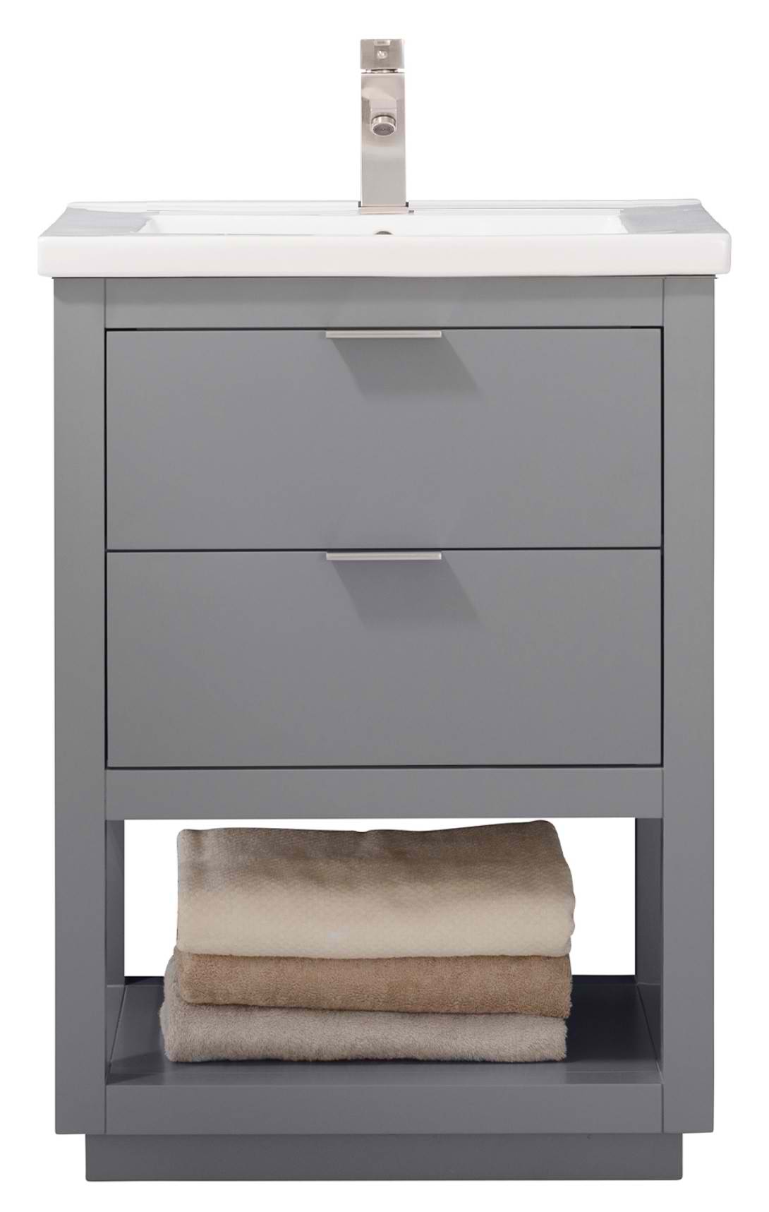 Modern 24" Single Sink Vanity with Porcelain Integrated Counterop and Sink in Gray Finish