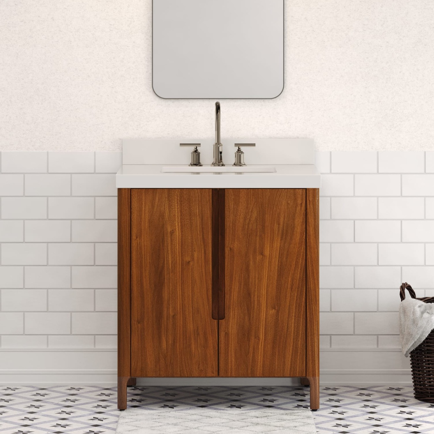 30 in. Single Sink Bath Vanity in Noir Juglans with Whitebrook Quartz Top with Linen Cabinet and Medicine Cabinet Options