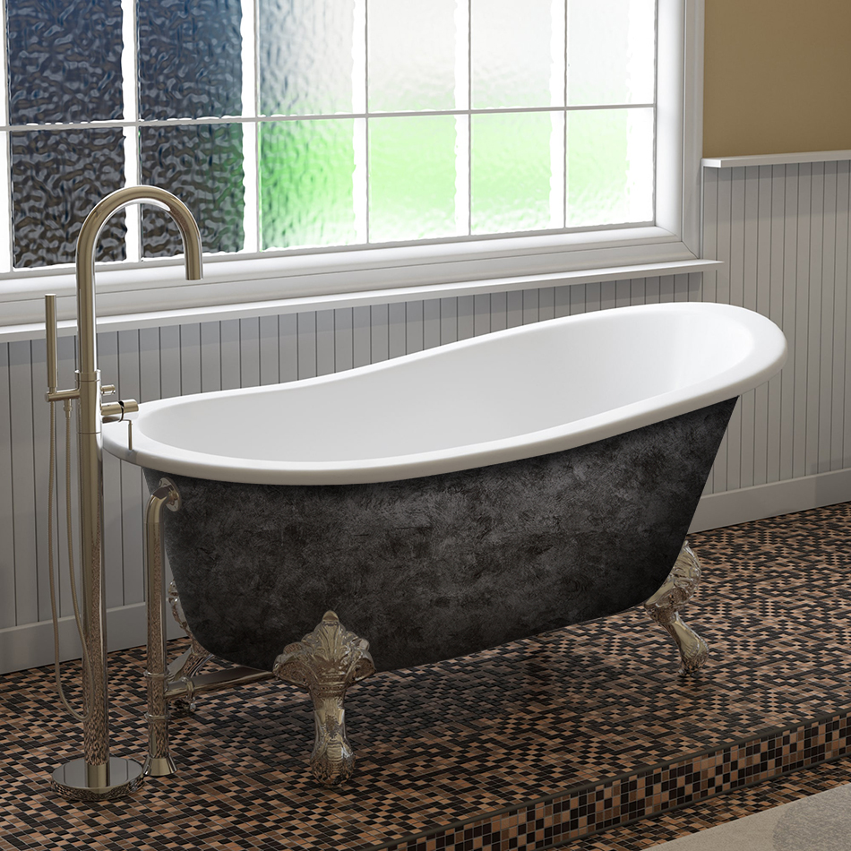Cambridge Scorched Platinum 61" x 30" Cast Iron Slipper Bathtub with No Faucet Holes and Polished Chrome Ball and Claw Feet Cambridge Scorched Platinum 61" x 30" Cast Iron Slipper Bathtub with No Faucet Holes and Polished Chrome Ball and Claw Feet