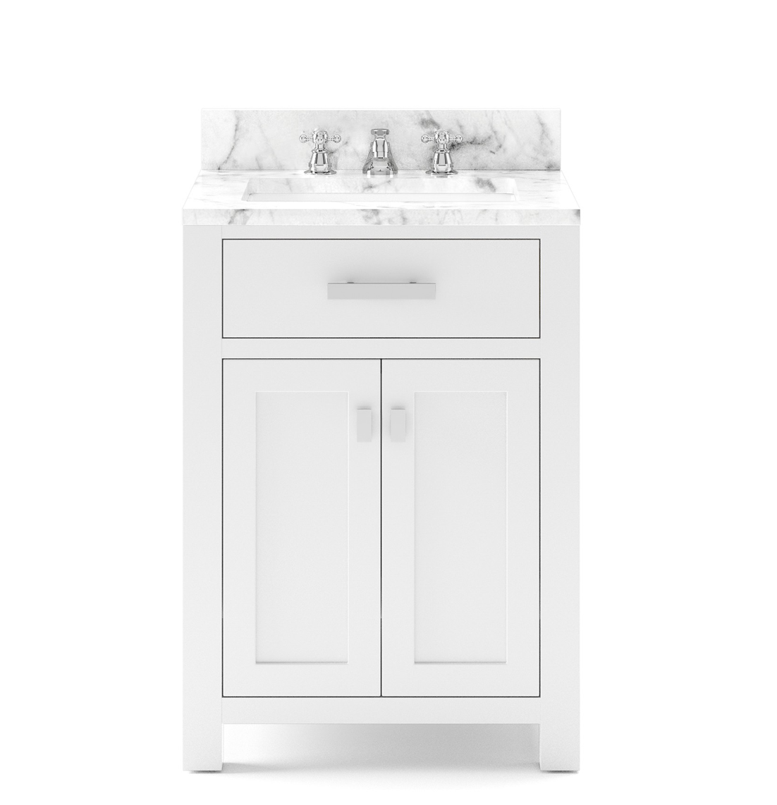 24" Pure White Single Sink Bathroom Vanity with Carrara White Marble Top
