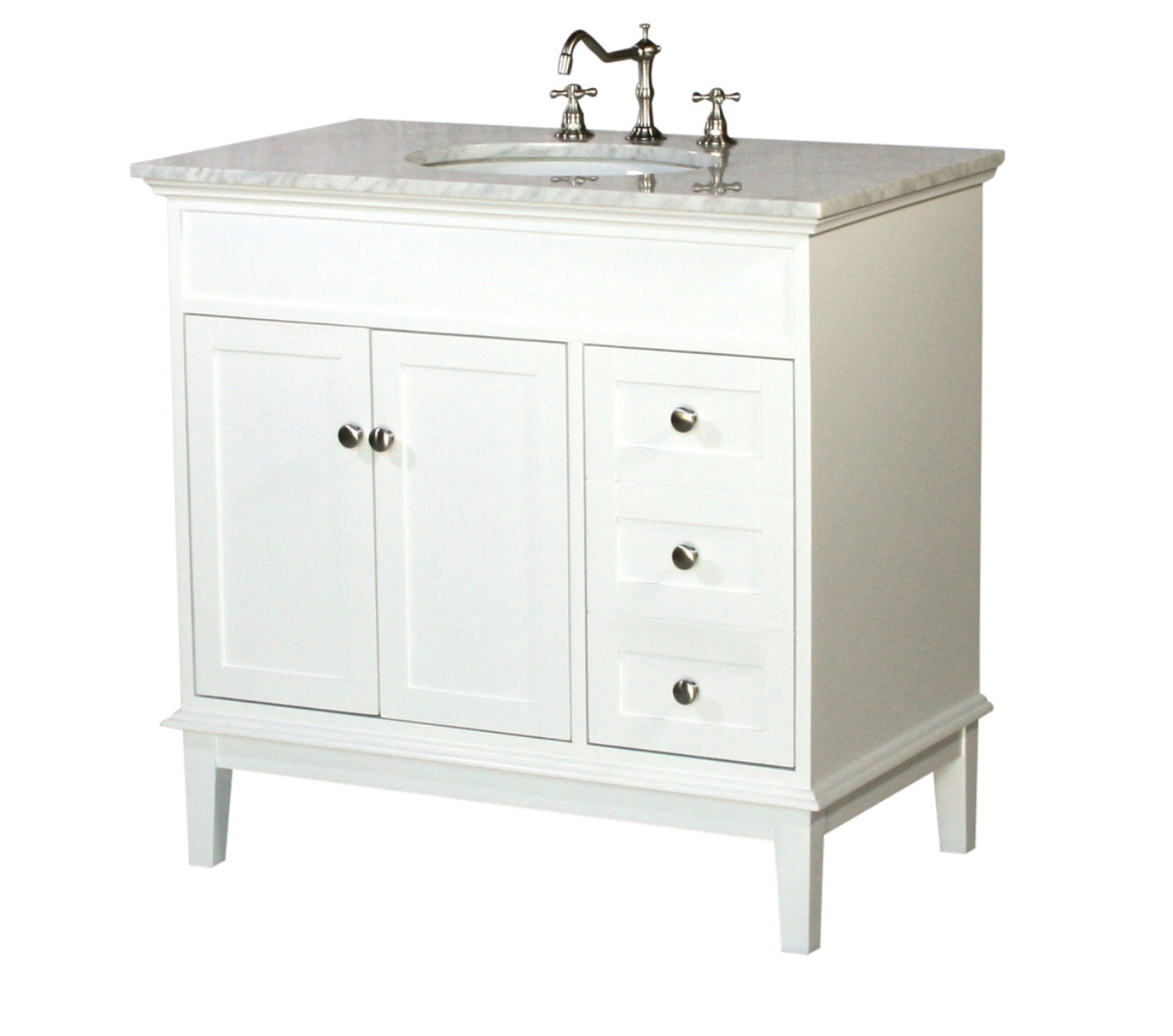 36 inch Adelina White Finish Bathroom Vanity Marble Top