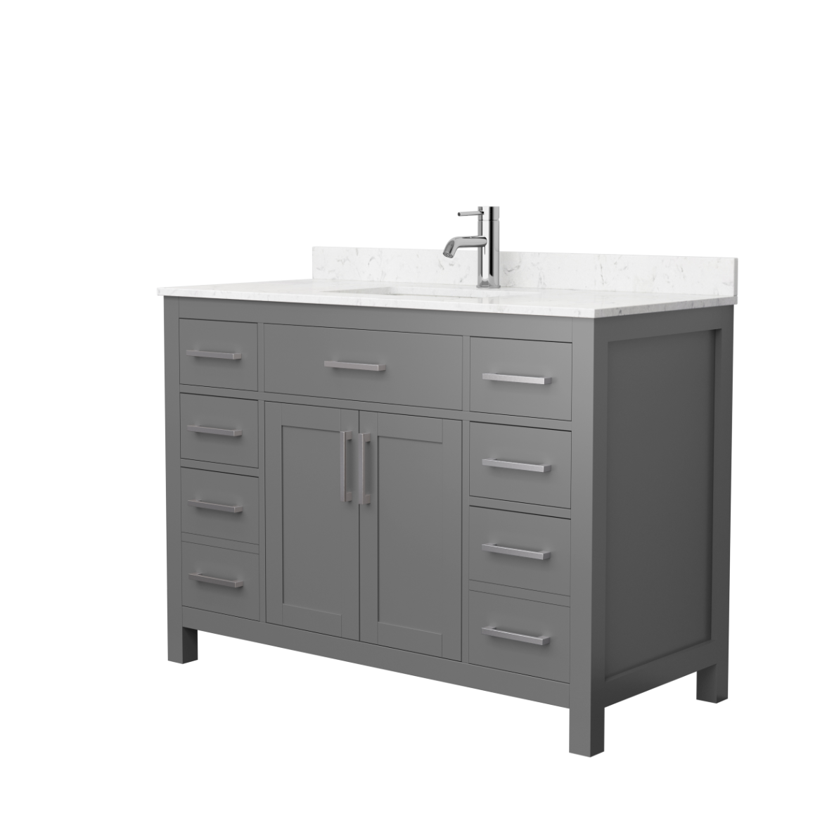 48" Single Bathroom Vanity in Dark Gray or White, Carrara Cultured Marble Countertop, Undermount Square Sink, Brushed Gold Trim  