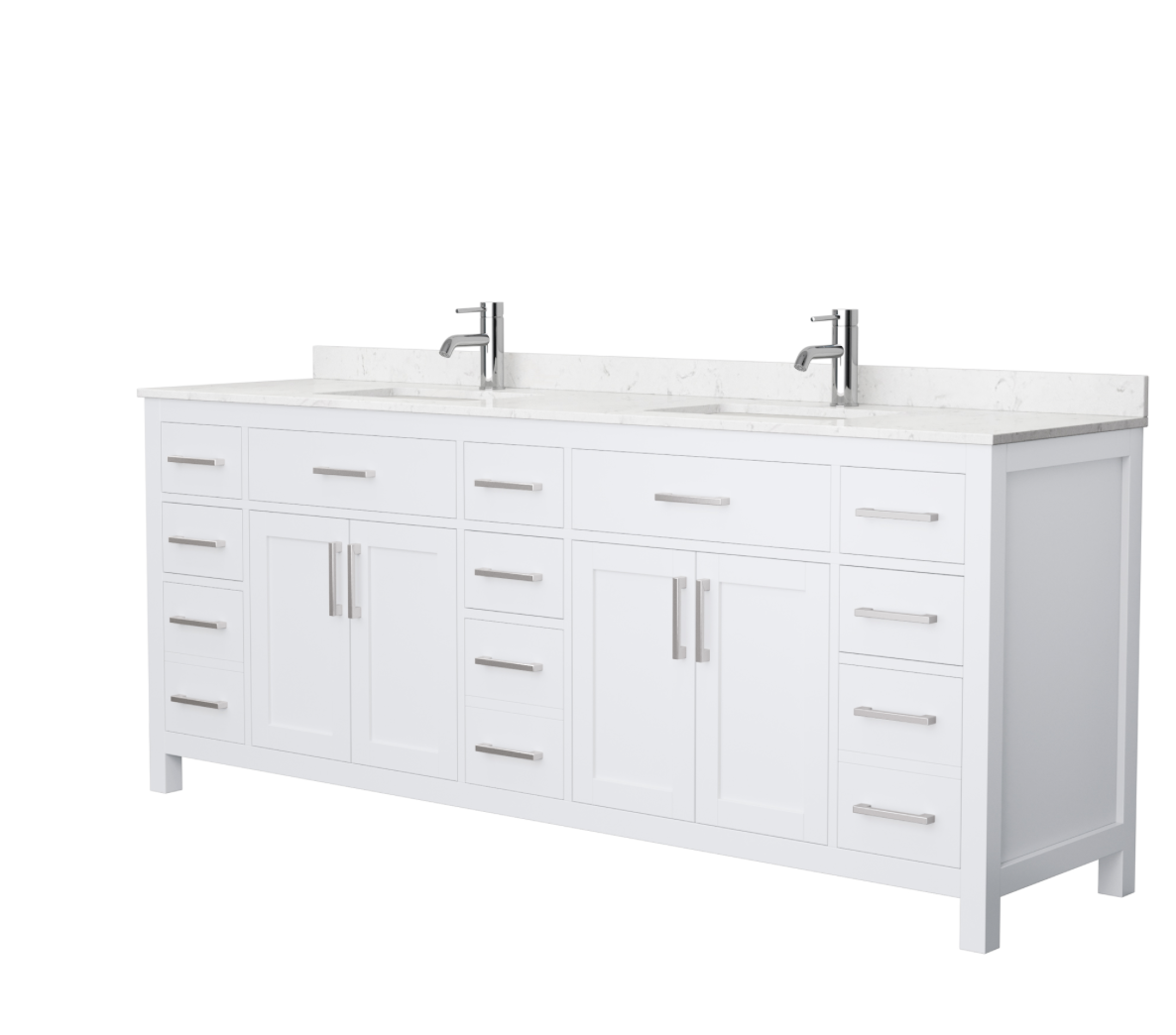 84" Transitional Classic double sink vanity, 3 color options, 2 top options, and hardware option