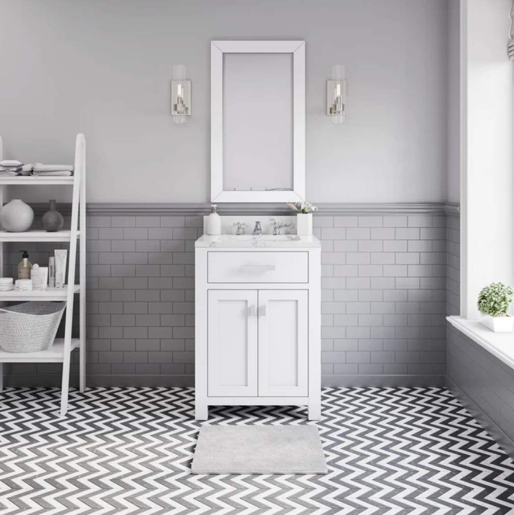 White 24 inch Single Sink Bathroom Vanity Marble Countertop