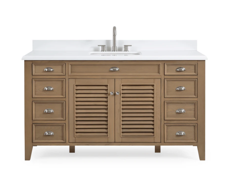60 Inch Contemporary Style Single Sink Wood Style Adelina Bathroom Vanity with White Quartz Top 