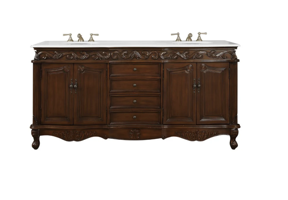 Adelina 72 inch Antique Double Sink Bathroom Vanity with White Imperial Marble Top  