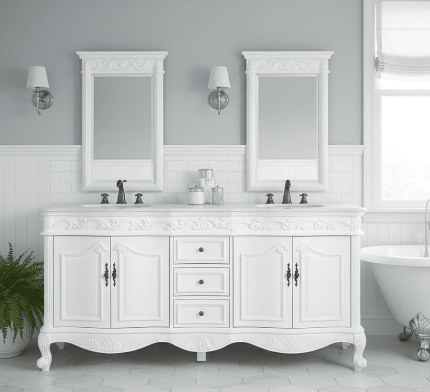 Adelina 64 inch Antique White Double Bathroom Vanity 