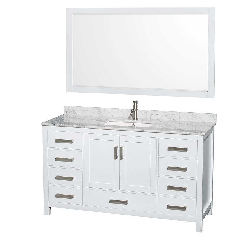 Sheffield 60" Single Bathroom Vanity in White with Countertop, Undermount Sink, and Mirror Options