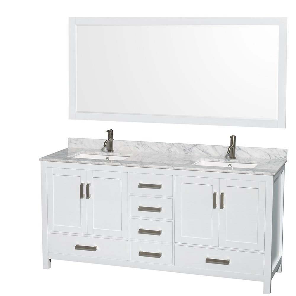 Sheffield 72" Double Bathroom Vanity in White with Countertop, Undermount Sinks, and Mirror Options