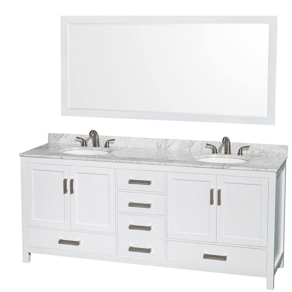 Sheffield 80" Double Bathroom Vanity in White with Countertop, Undermount Sinks, and Mirror Options